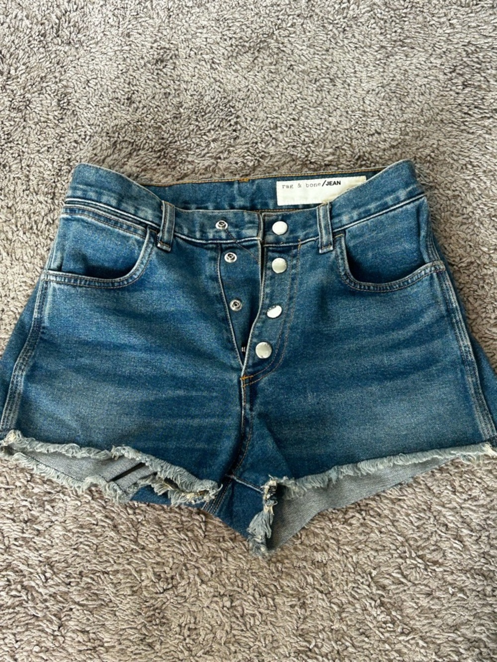 Rag & Bone Blue Denim High-Rise Button-Front Women's Shorts Size 25 - Picture 2 of 7